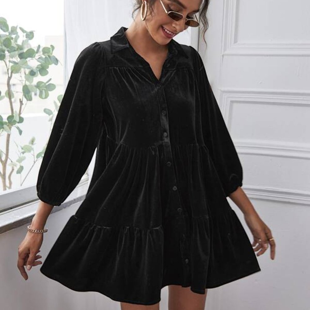 CHIC DOLLZ  Velvet High Waist button down Shirt Sm - Picture 5 of 6